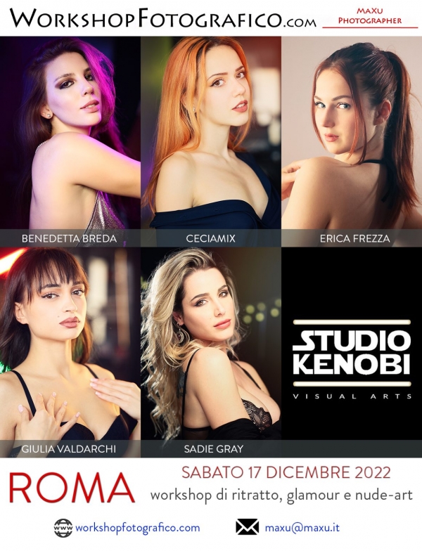 Workshop di fotografia di ritratto, glamour e nudo artistico con 4 modelle. Sabato 17 dicembre allo studio Kenobi, master MaXuk