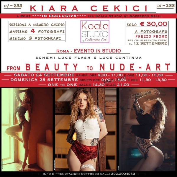 From Beauty to Nude Art con Kiara Cekici. Model sharing del Koala Studio sabato 24 e domenica 25 settembre