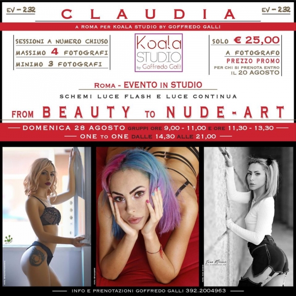From Beauty to Nude Art con Claudia Nenna. Model sharing del Koala Studio domenica 28 agosto