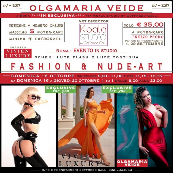 Fashion &amp; Nude Art con Olgamaria Veide. Model sharing del Koala Studio domenica 16 ottobre